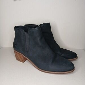 Lucky Brand Black‎ Leather Ankle Booties Stacked Heel Side Zip Women's 10